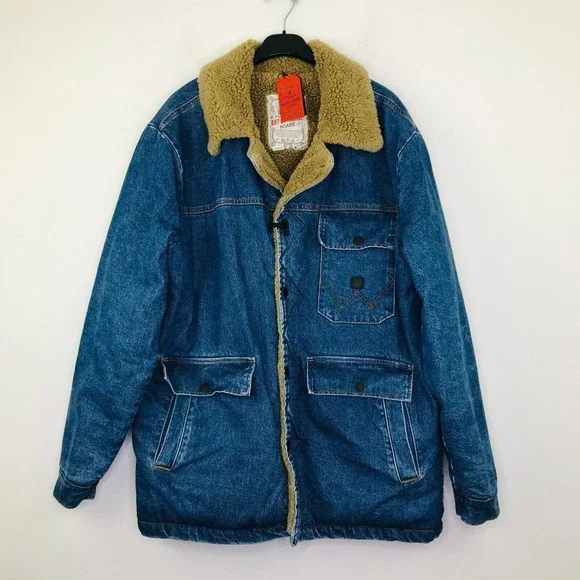 Wrangler Roark Out Of Range Men's L Chore Jacket Blue Denim Sherpa Lined NWT